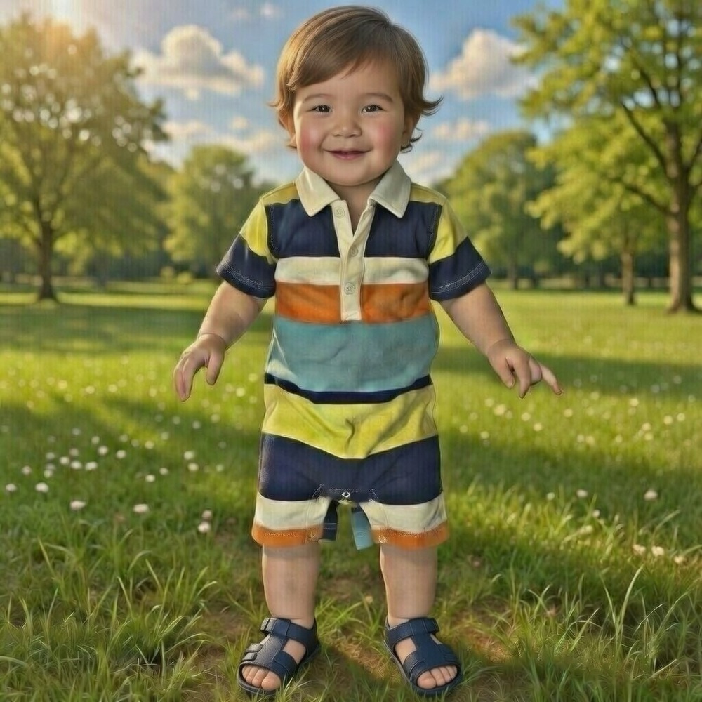 Tea Collection Boys Romper Cotton Knit Bright Navy Orange Teal Stripes 12-18 Mo